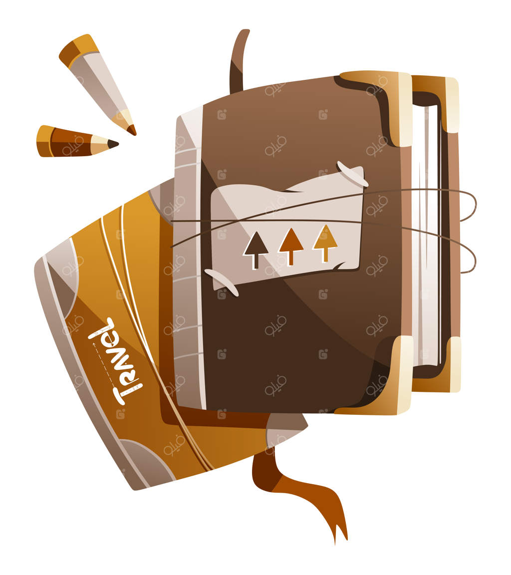 تصویر دقیق از دو دفترچه سفر با مدادها.