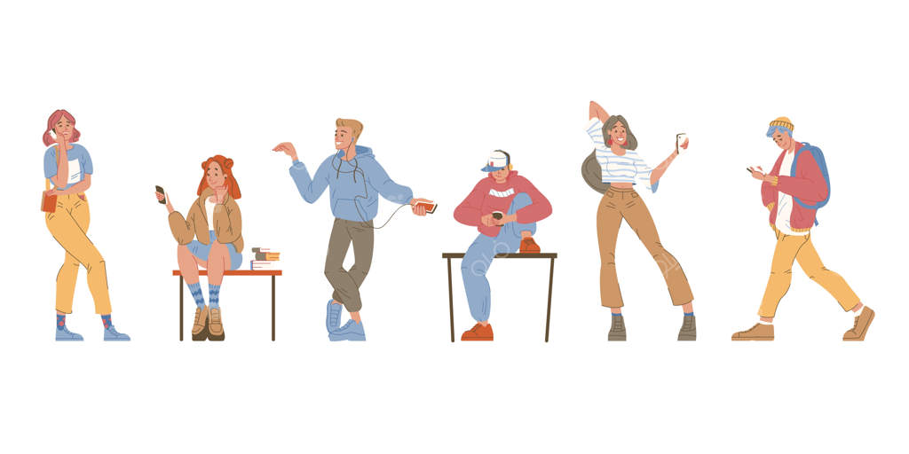 شخصیت‌های نوجوان با گوشی موبایل