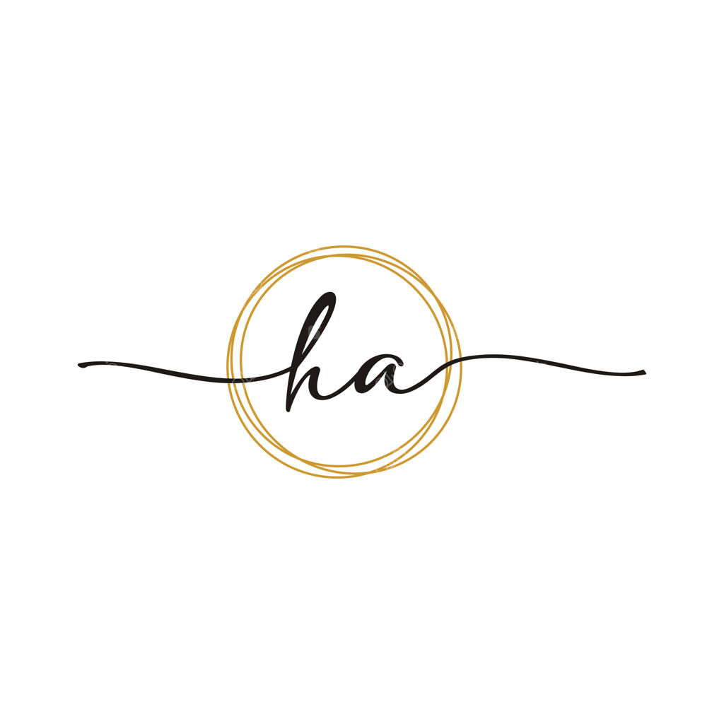 قالب لوگوی طلایی حروف ابتدایی H و A با طرح دست‌نویس مناسب صنعت زیبایی