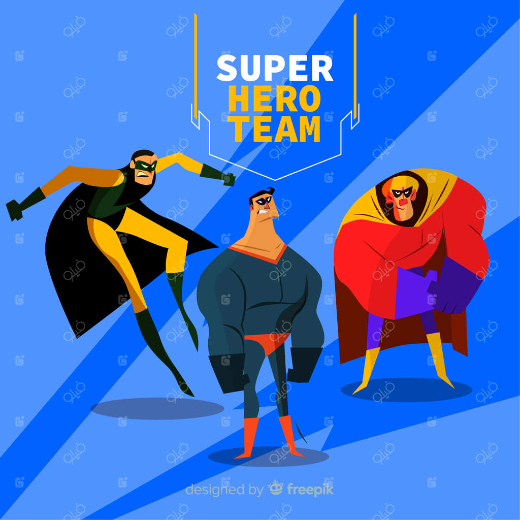 مجموعه شخصیت‌های ابرقهرمانی مدرن با طراحی تخت