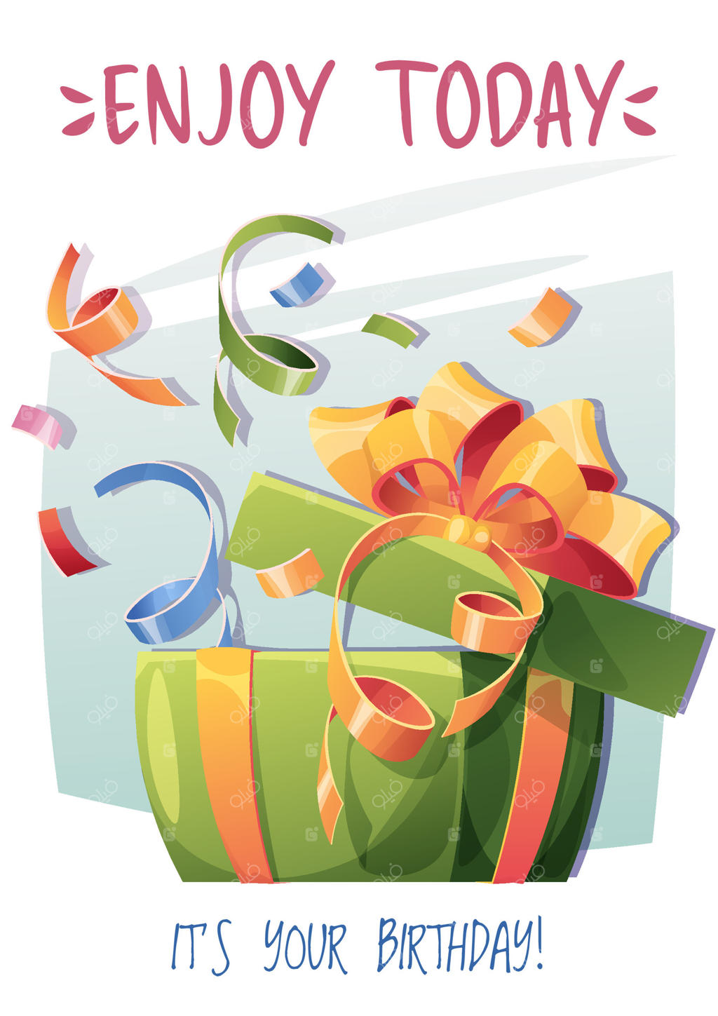 قالب کارت تبریک تولد؛ بنر و تراکت با جعبه کادوی باز و کاغذهای رنگی. طراحی دعوت‌نامه برای جشن، سالگرد و مهمانی.