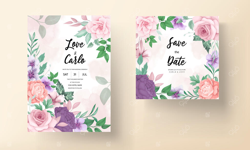 کارت دعوت زیبا با طرح گل دستی