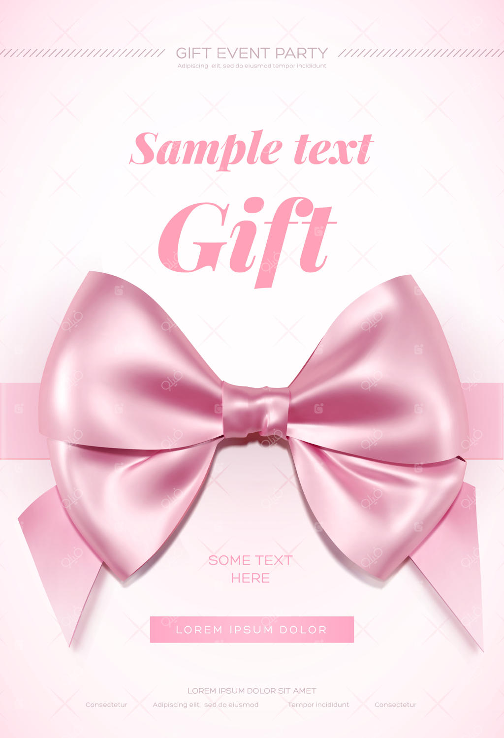 کارت تبریک زیبا با روبان صورتی روی زمینه سفید