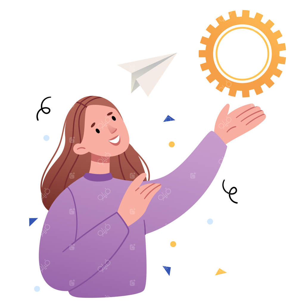 دختر دنده‌ای شبیه به خورشید در دست دارد. مفهوم یک ایده خوب.