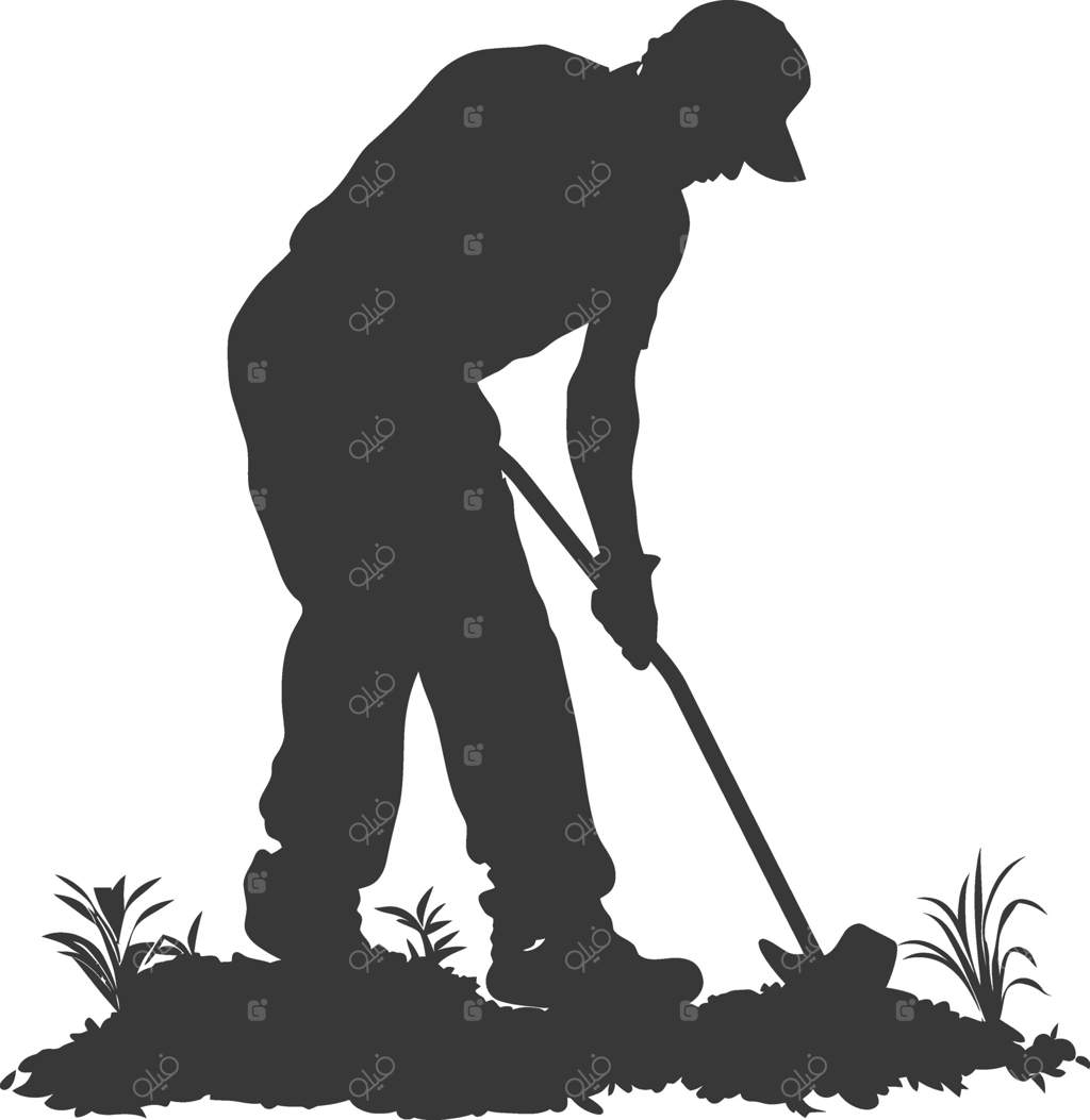 باغبان در حال کار به صورت سیلوئت - وکتور حرفه‌ای فقط با رنگ مشکی