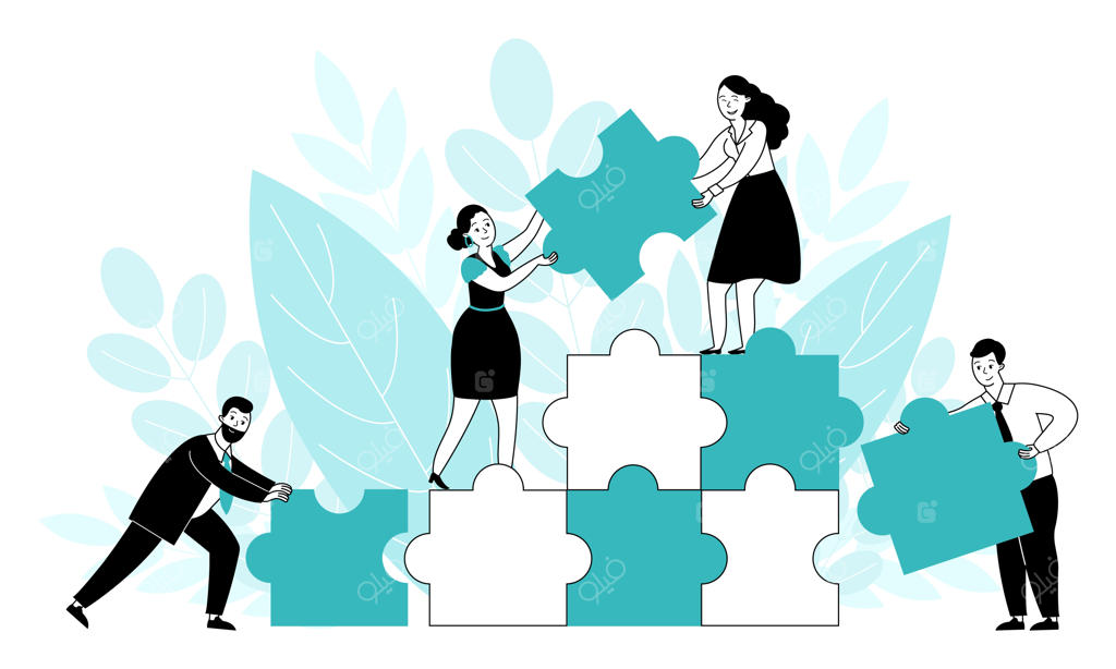 افراد اداری با مفهوم تیم همکاری: کار خلاقانه و ساخت ایده‌های کسب و کار - شخصیت‌های جذاب و متشکل از شرکای شرکتی