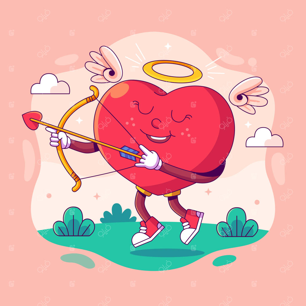 تصویر کاراکتر کارتونی قلب نقاشی شده با دست