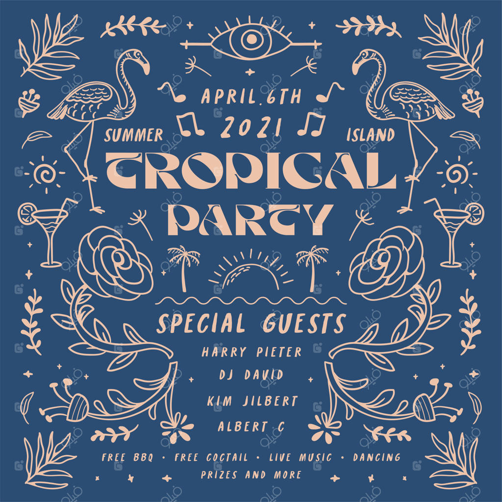 پوستر مهمانی استوائی به سبک قدیمی