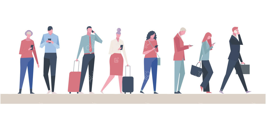 تصویرسازی برداری از افراد زیادی در حال استفاده از تلفن همراه