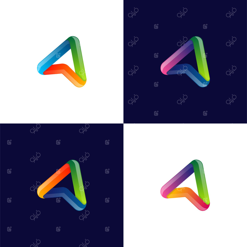 الگوی لوگوی شرکت: عنصر مثلث و چندضلعی برای کسب‌وکار. طراحی لوگو با فلش و رنگ گرادیان.