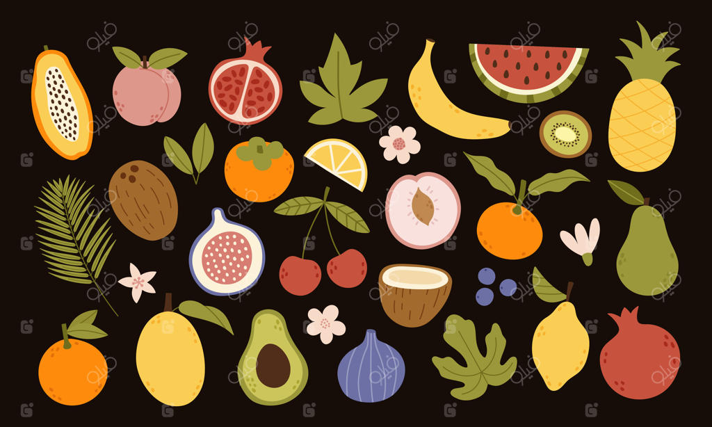 کشف زیبایی میوه‌ها و گیاهان تازه در وکتور حرفه‌ای