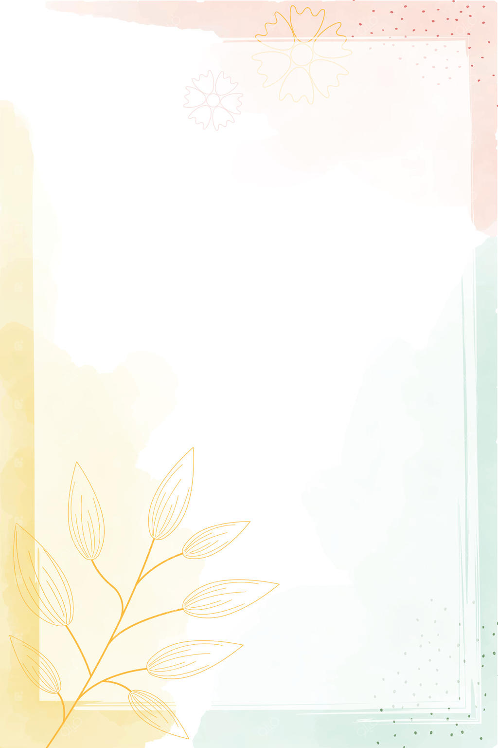 قالب عمودی انتزاعی بهاری با آبرنگ، نقاشی دیجیتال. پس‌زمینه هنری با گل‌ها و برگ‌ها، تصویرسازی