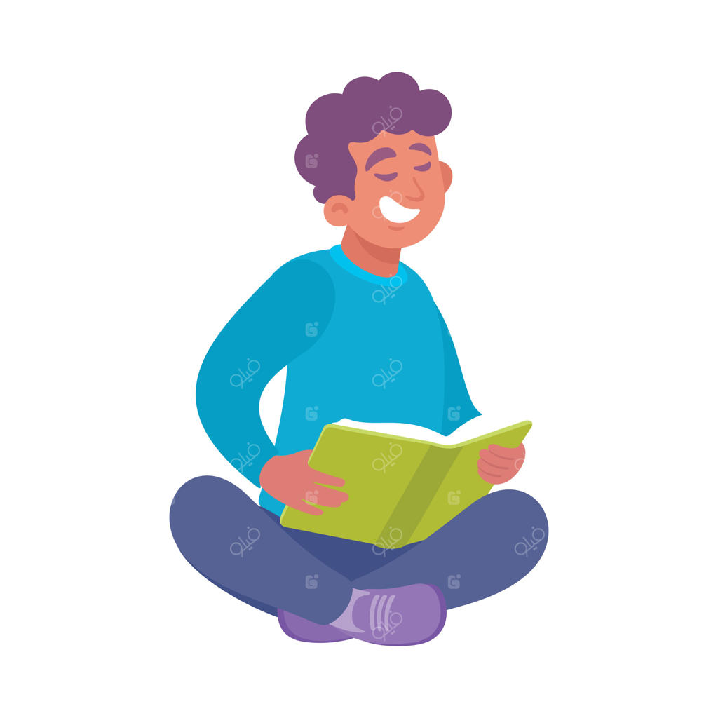 تصویر جوانی نشسته و کتاب‌خوانی می‌کند