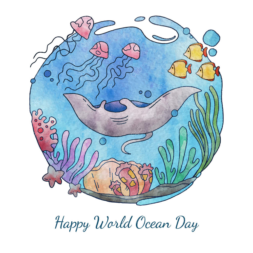 تصویرسازی روز جهانی اقیانوس‌ها با آبرنگ