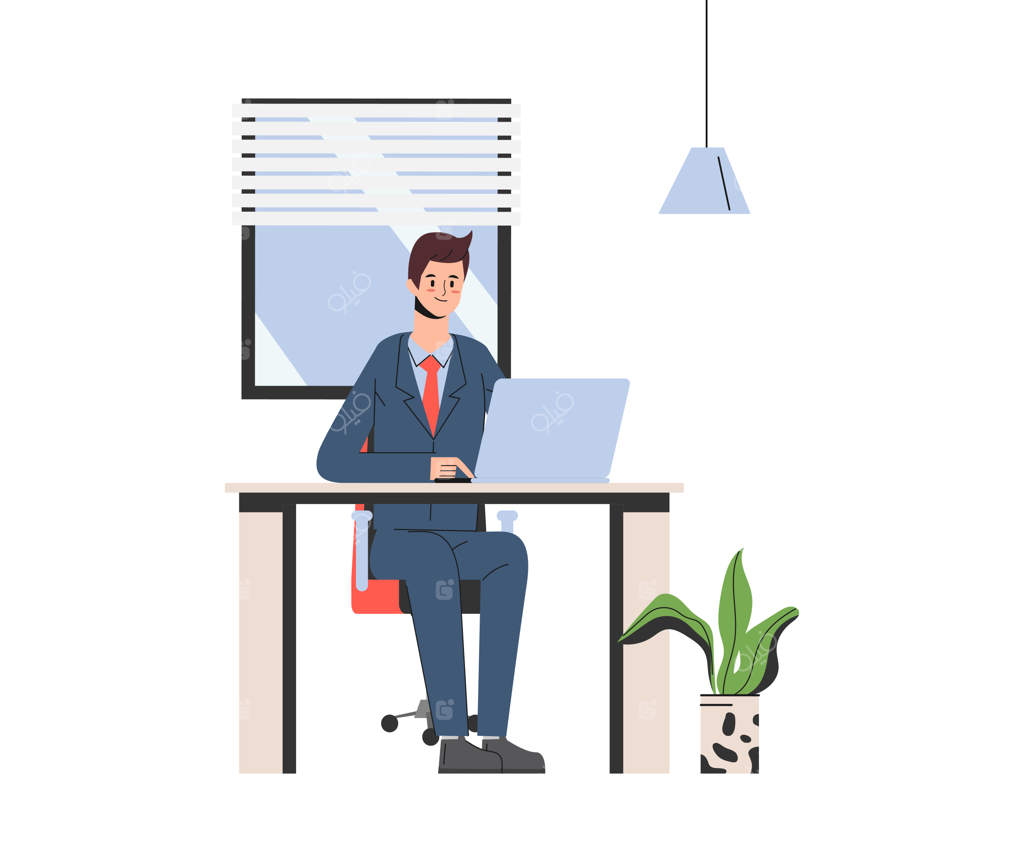 تاجر مشغول کار با لپ‌تاپ در دفتر کار.