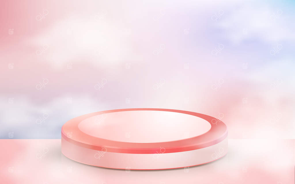 پودیوم صورتی واقع‌گرایانه با بادکنک سه‌بعدی برای نمایش محصولات عاشقانه