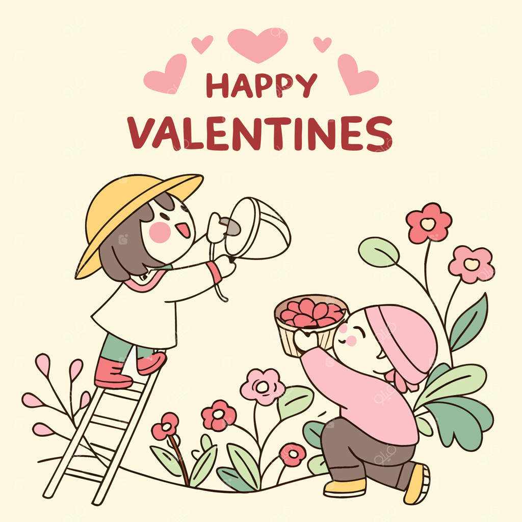 کارت روز ولنتاین با دو کودک در باغچه