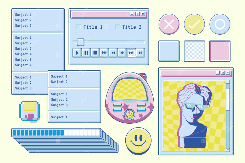 المان‌های پنجره قدیمی کامپیوتر با طراحی دستی