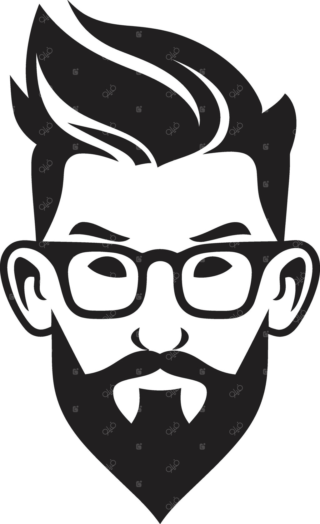 چهره کارتونی مرد هیپستر: ترکیب شیک و کلاسیک در سیاه و سفید