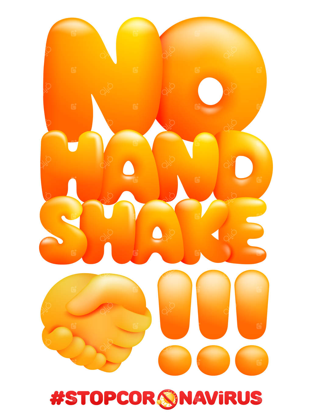 هشدار: علامت گسترش ویروس از طریق دست دادن آلوده. پوستر عمودی توقف کروناویروس.