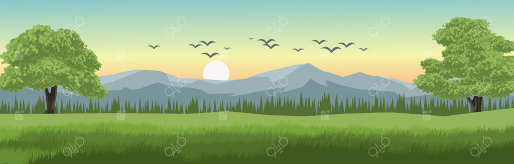 تصویرسازی وکتور منظره صبحگاهی با پرندگان