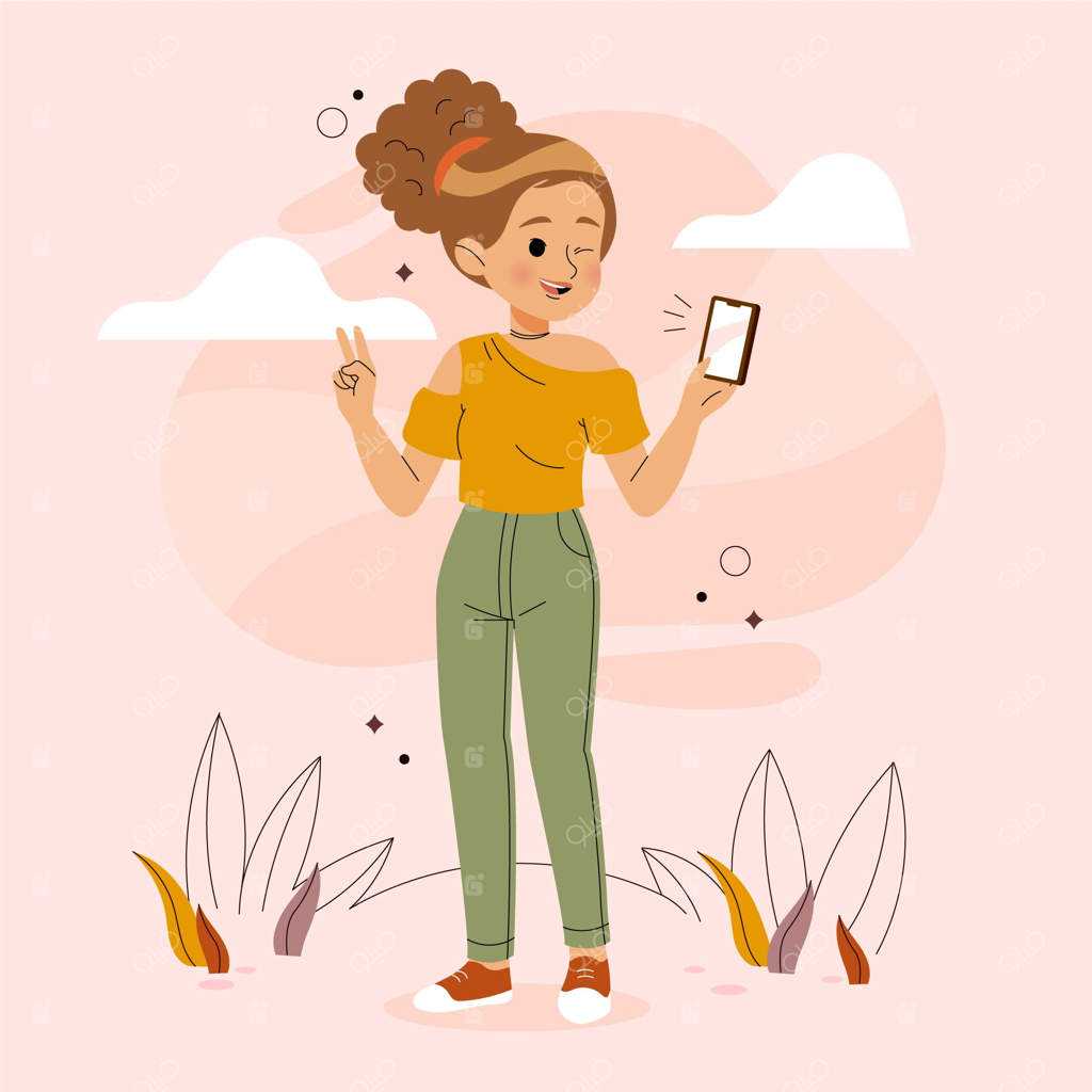 زن در حال گرفتن سلفی - نقاشی دستی