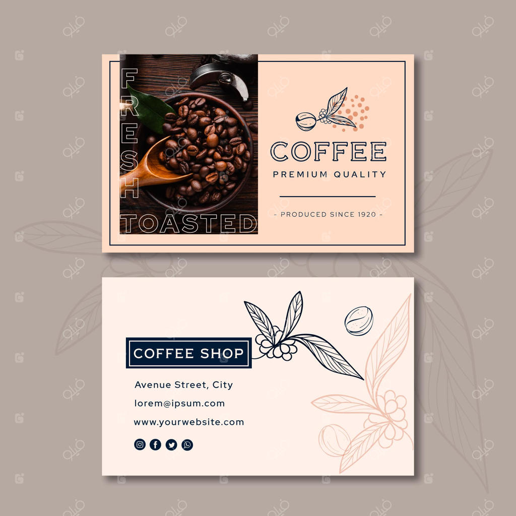 کارت ویزیت افقی قهوه با کیفیت عالی