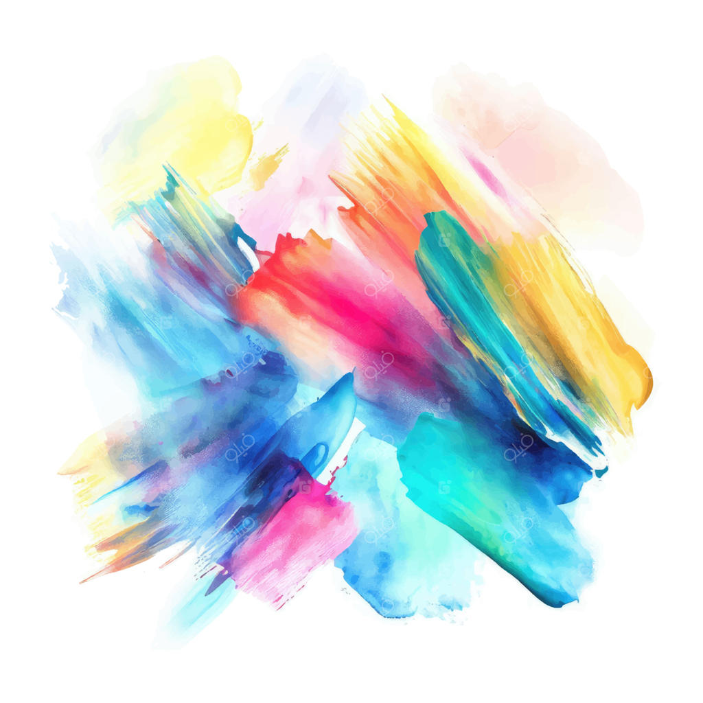 بافت دستی آبرنگی رنگارنگ با طرح پاره و پاشیده. لکه‌ها و ضربه‌های قلمو بر روی کاغذ خیس، تصویر برداری انتزاعی.