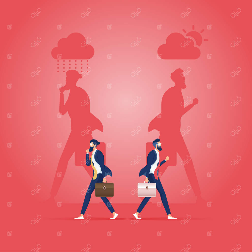 دو تاجر با سایه‌هایی در حال خوب و بد - مفهوم کسب و کار