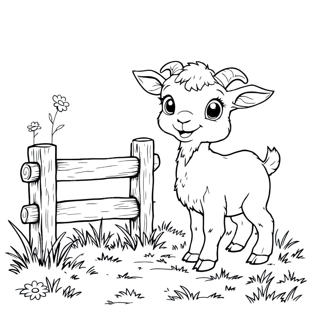 نقاشی خطی بز کنار حصار - صفحه‌ای زیبا برای رنگ‌آمیزی