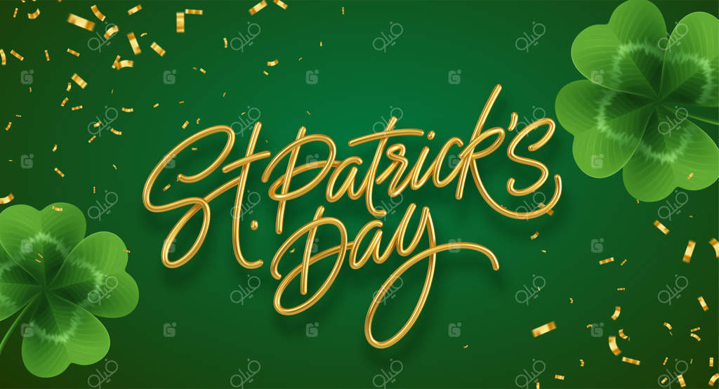 نوشته طلایی واقعی: روز سنت پاتریک مبارک با برگ‌های شبدر واقعی