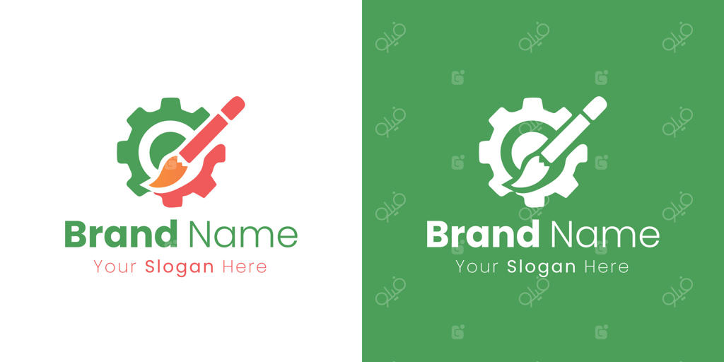 طراحی لوگوی خلاقانه و نوآورانه با ترکیب دنده و قلم‌مو