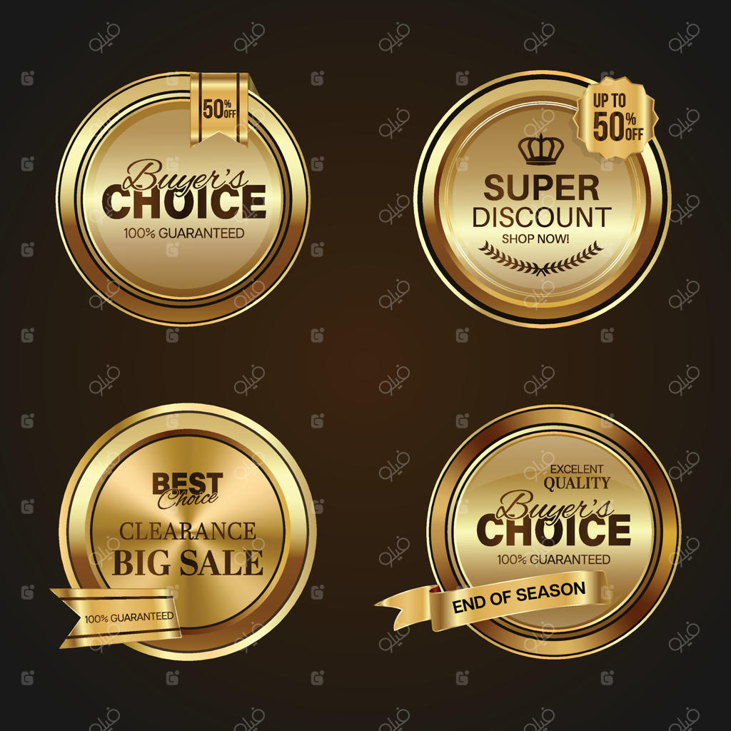 نشان‌ها و برچسب‌های طلایی لوکس برای فروش - طراحی دایره‌ای سبک رترو وینتیج برای فروش ویژه