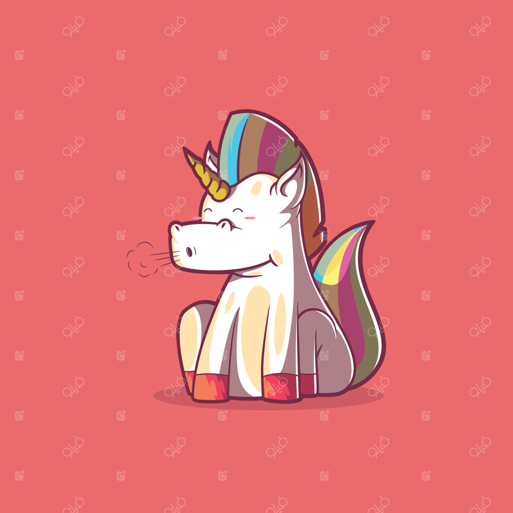 یونیکورن آرام بر روی زمین نشسته.