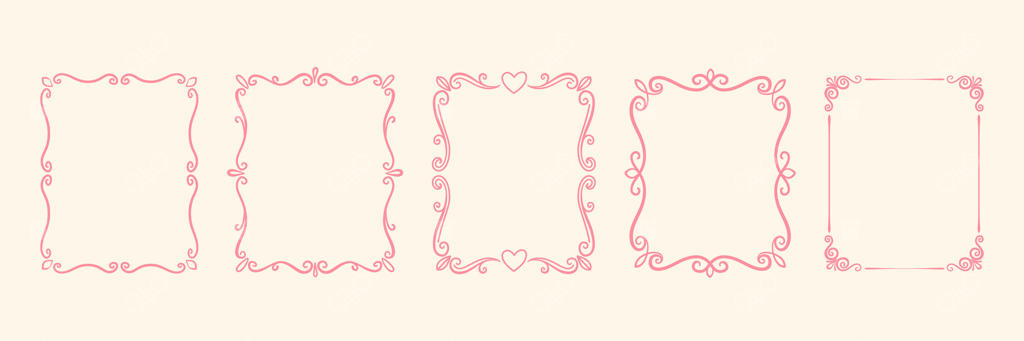 مجموعه قاب‌های تزئینی زیبا با طرح‌های چرخشی و قلب. مجموعه حاشیه‌های رمانتیک برای عروسی، ولنتاین، عشق و طراحی دعوتنامه.