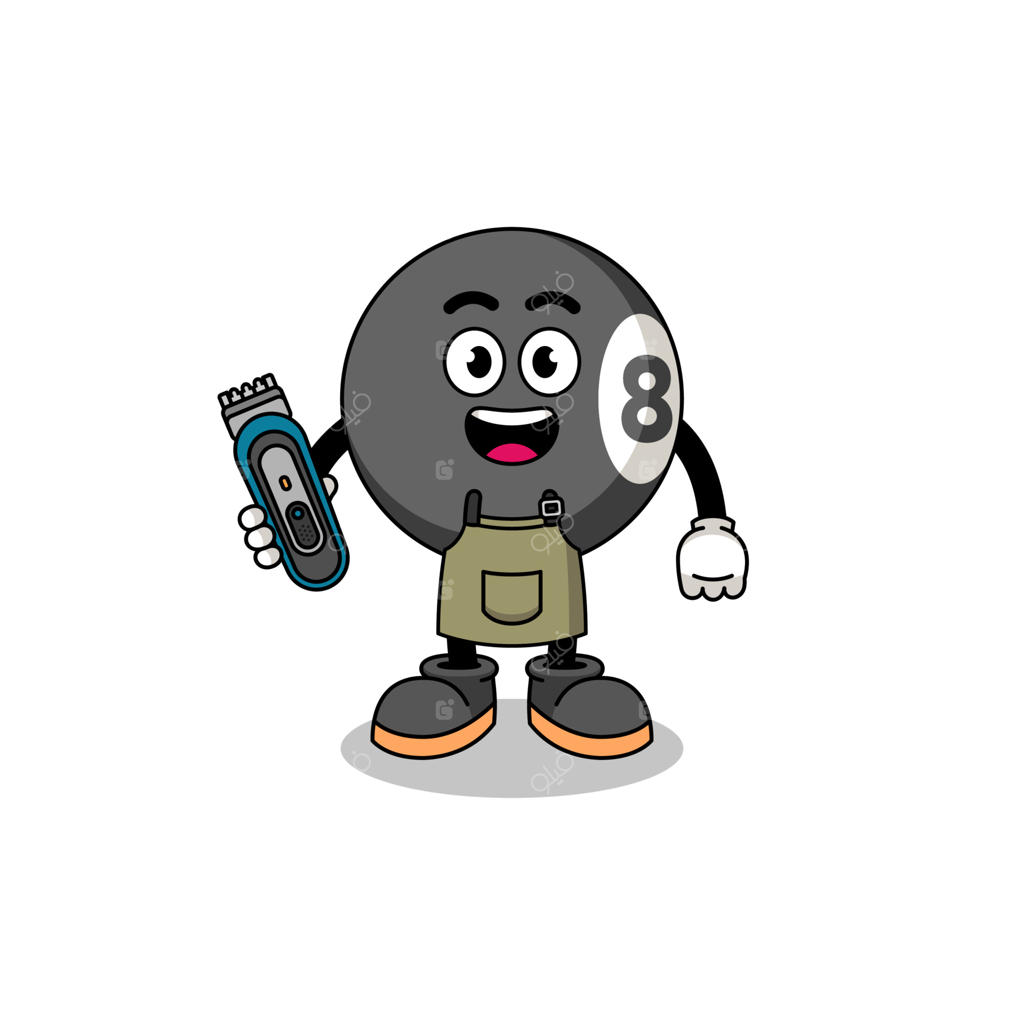 تصویر کارتونی از توپ بیلیارد به عنوان آرایشگر مرد