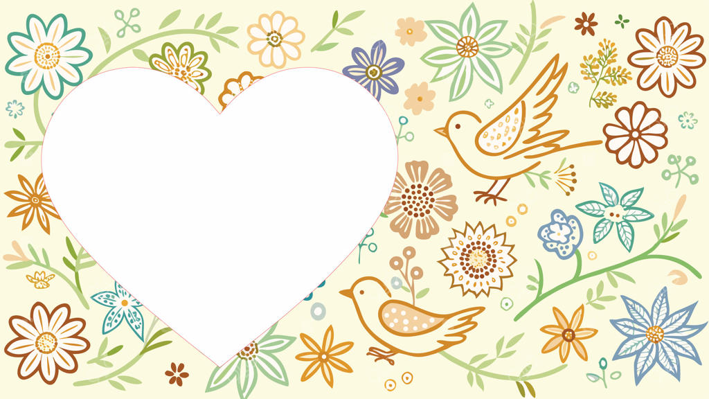 قاب عکس: قاب قلبی شکل با گل‌ها و پرنده‌ها برای تزئین عکس‌ها