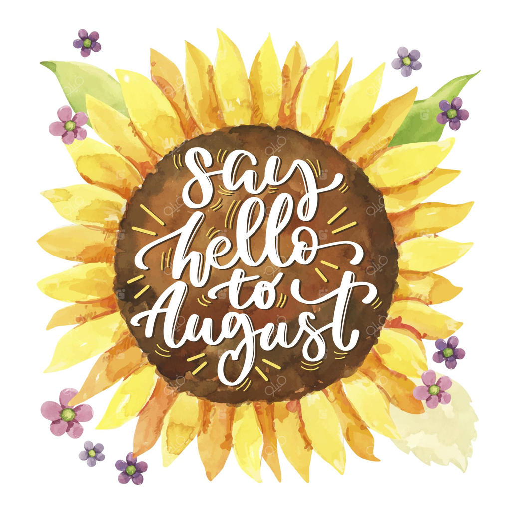 نقاشی دستی با آبرنگ و نوشته‌ی گل‌های ماه اوت