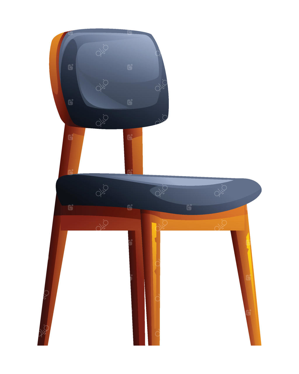 صندلی چوبی ساده با نشیمن و پشت روکش‌دار، ایده‌آل برای اتاق ناهارخوری. تصویر کارتونی