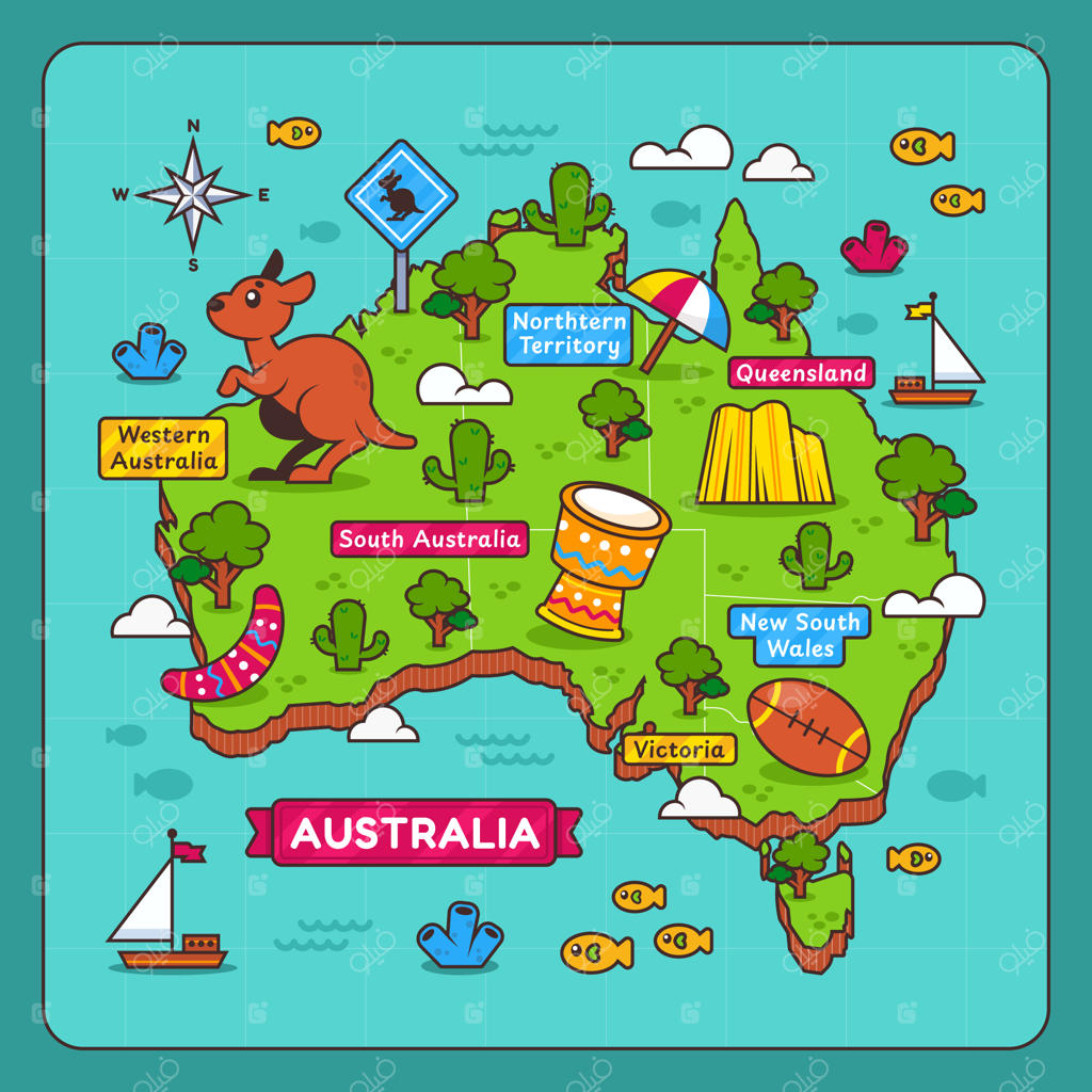 تصویر نقشه استرالیا به صورت دست‌ساز