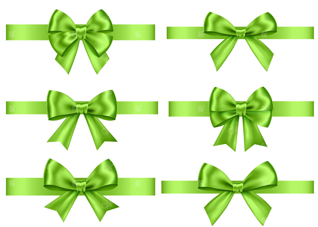 مجموعه‌ پاپیون‌های سبز هدیه روی پس‌زمینه سفید