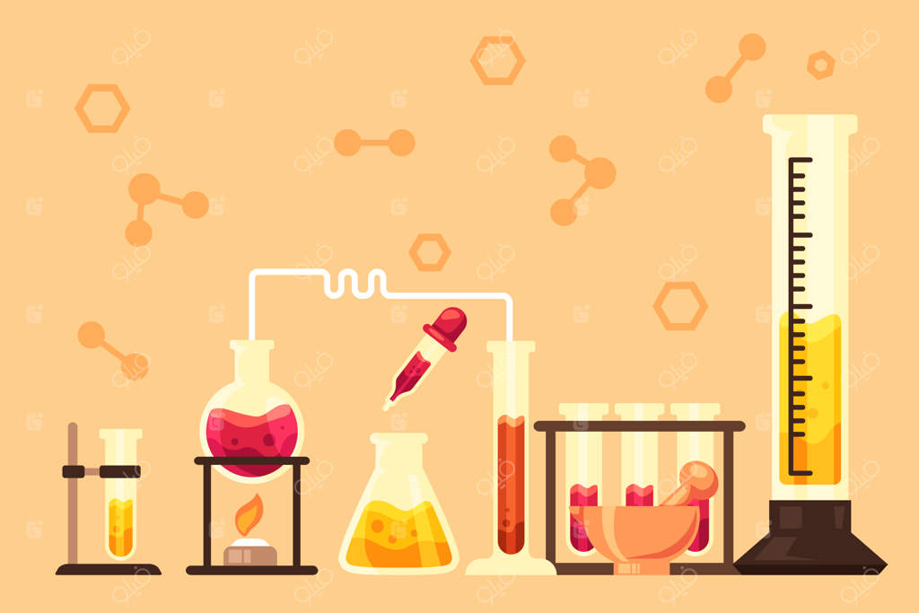 آزمایشگاه علمی با وسایل شیمیایی دستی کشیده شده