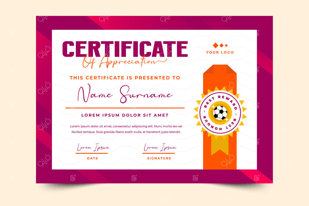 قالب طراحی گواهینامه مسابقات فوتبال - به راحتی قابل سفارشی‌سازی
