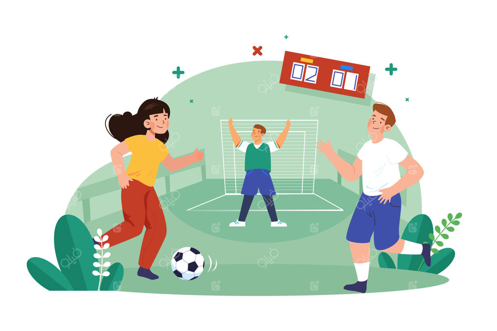 گروه دوستان در حیاط فوتبال بازی می‌کنند