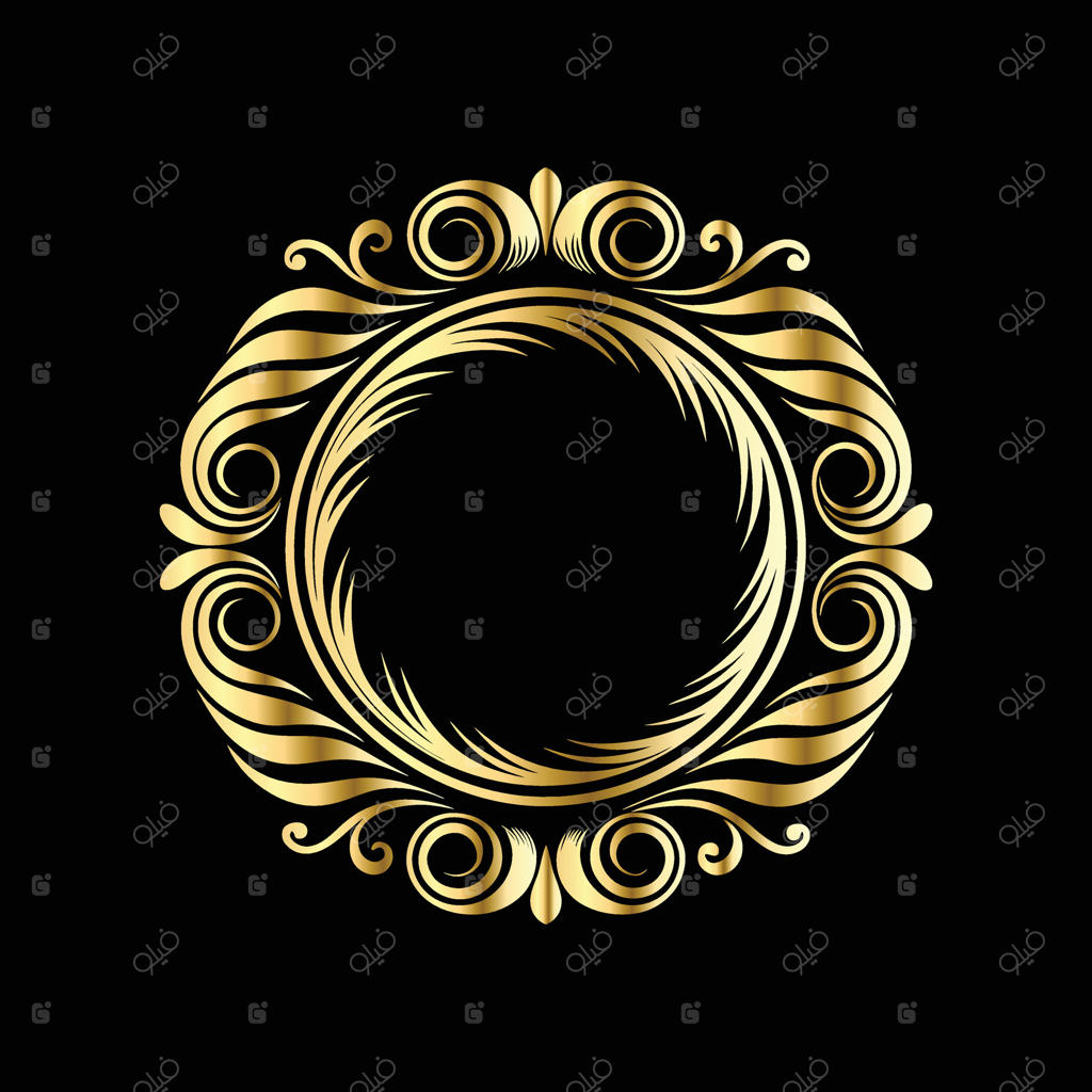 قاب طلایی با نقش‌و‌نگار روی پس‌زمینه مشکی.