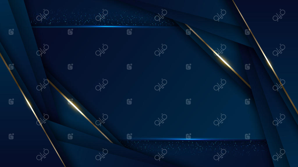 طرح قالب بنر مدرن سه‌بعدی لاکچری با خط‌های آبی و طلایی و پس‌زمینه براق و درخشان