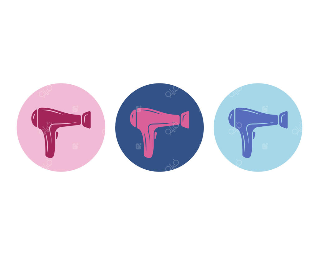 آیکون خطی سشوار: وسیله‌ای برای خشک‌کردن و مدل‌دهی موها، با طرح کارتونی