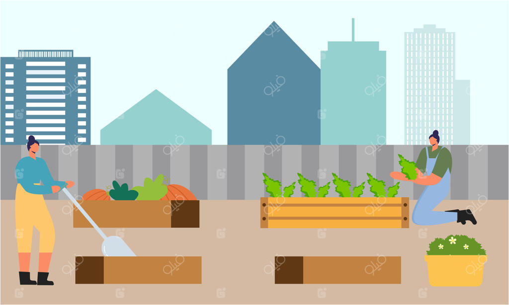 تصویر مردم، باغبان، و کشاورز در کنار هم بر روی بام سبز