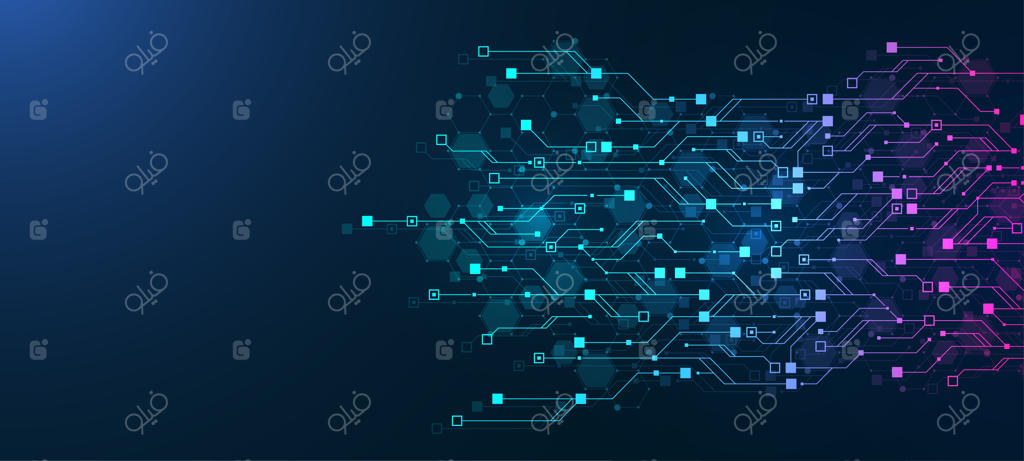 پس‌زمینه انتزاعی فناوری دیجیتال، بافت برد مدار هوش مصنوعی، نیمه‌هادی و مهندسی سایبری