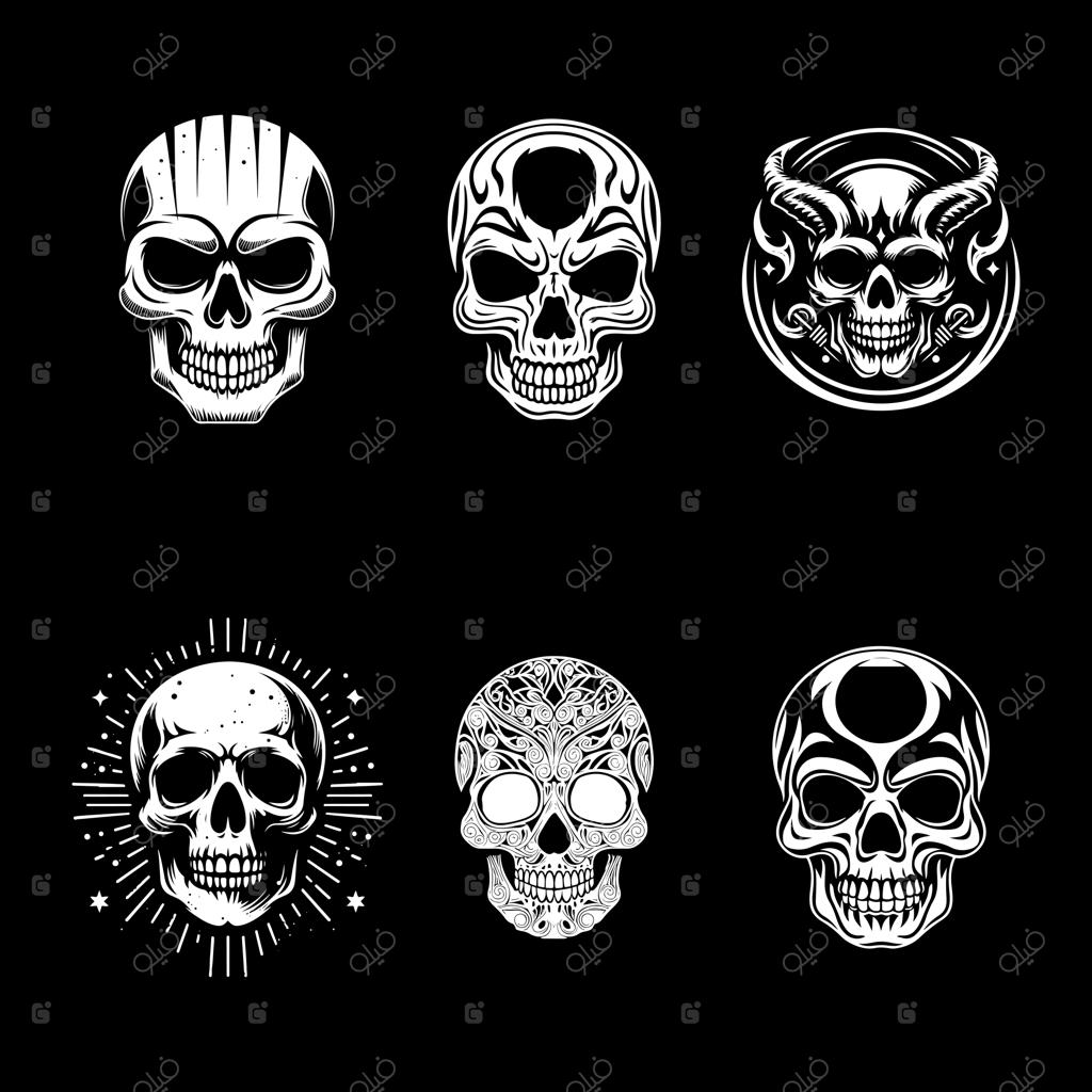 مجموعه وکتور جمجمه با سبک تصویرسازی